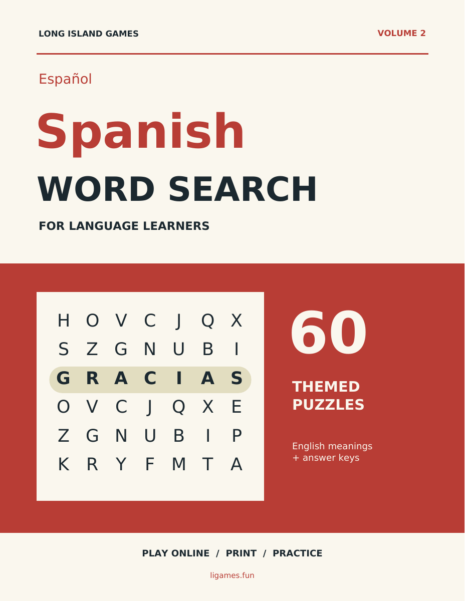 Spanish Word Search for Language Learners, Volume 2 cover