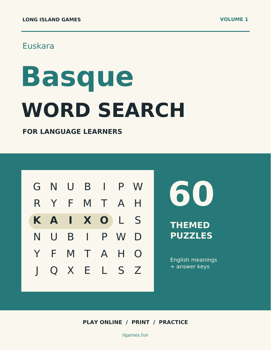 Basque Word Search for Language Learners, Volume 1 cover