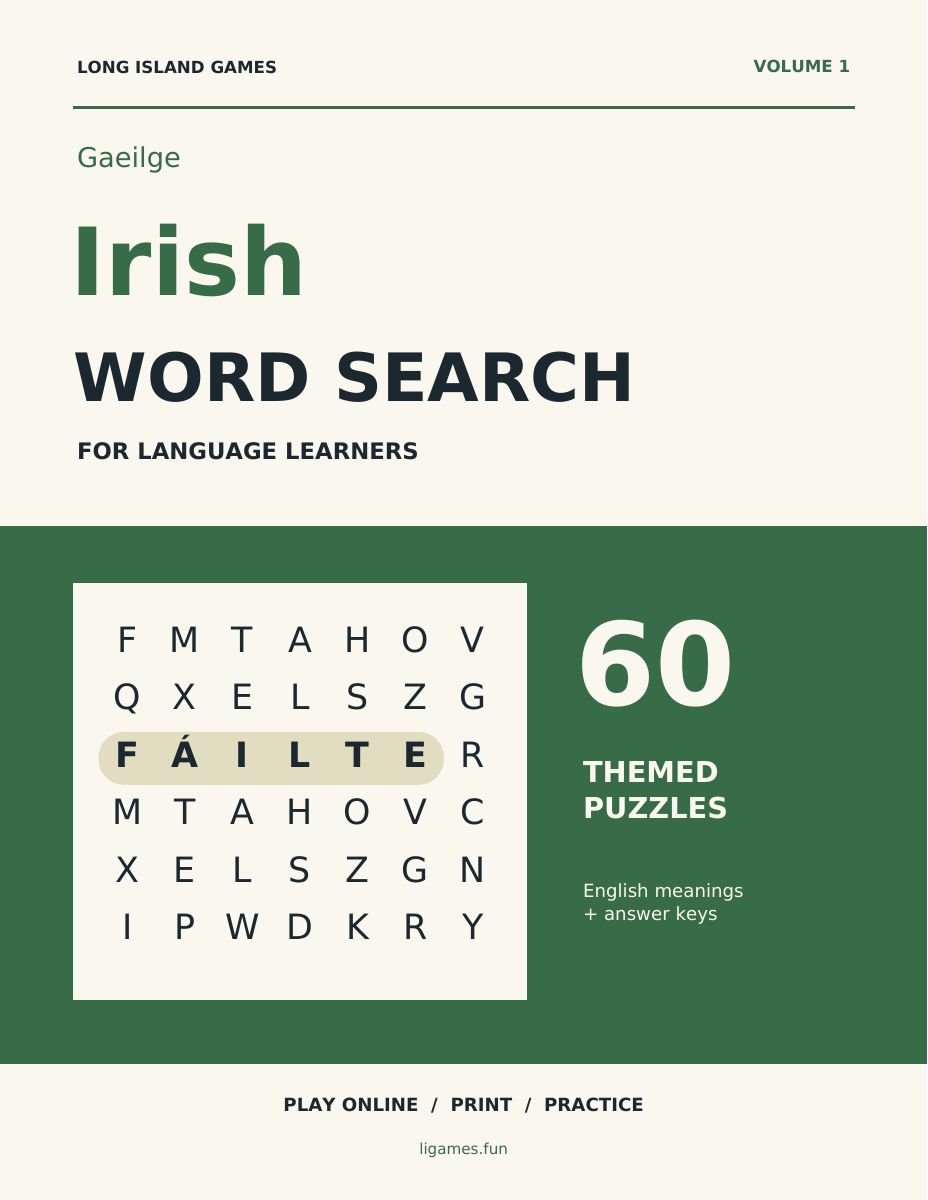 Irish Word Search for Language Learners, Volume 1 cover