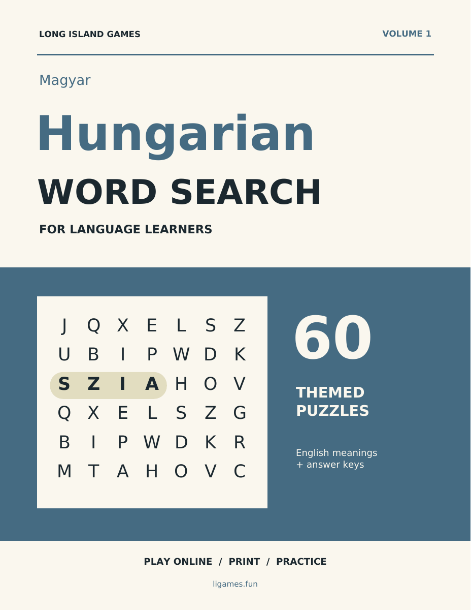 Hungarian Word Search for Language Learners, Volume 1 cover