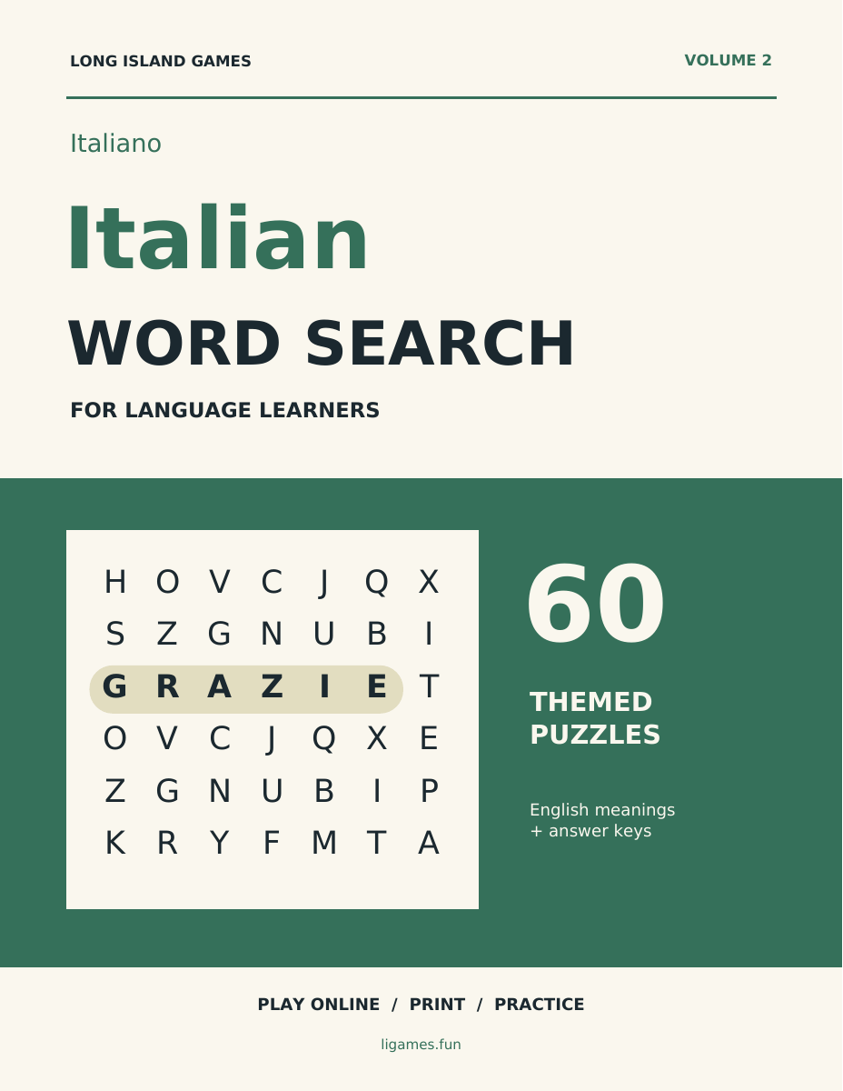 Italian Word Search for Language Learners, Volume 2 cover
