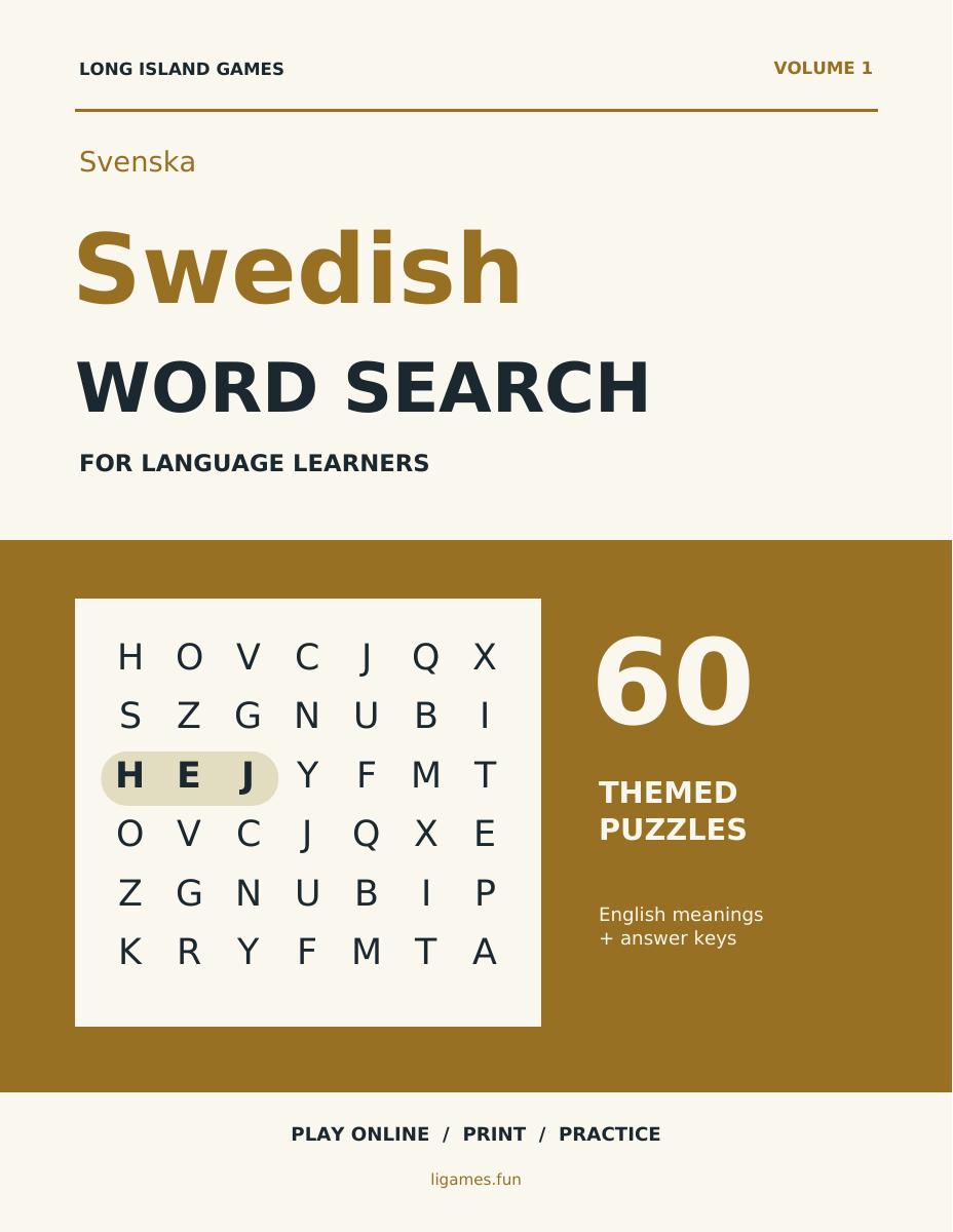 Swedish Word Search for Language Learners, Volume 1 cover